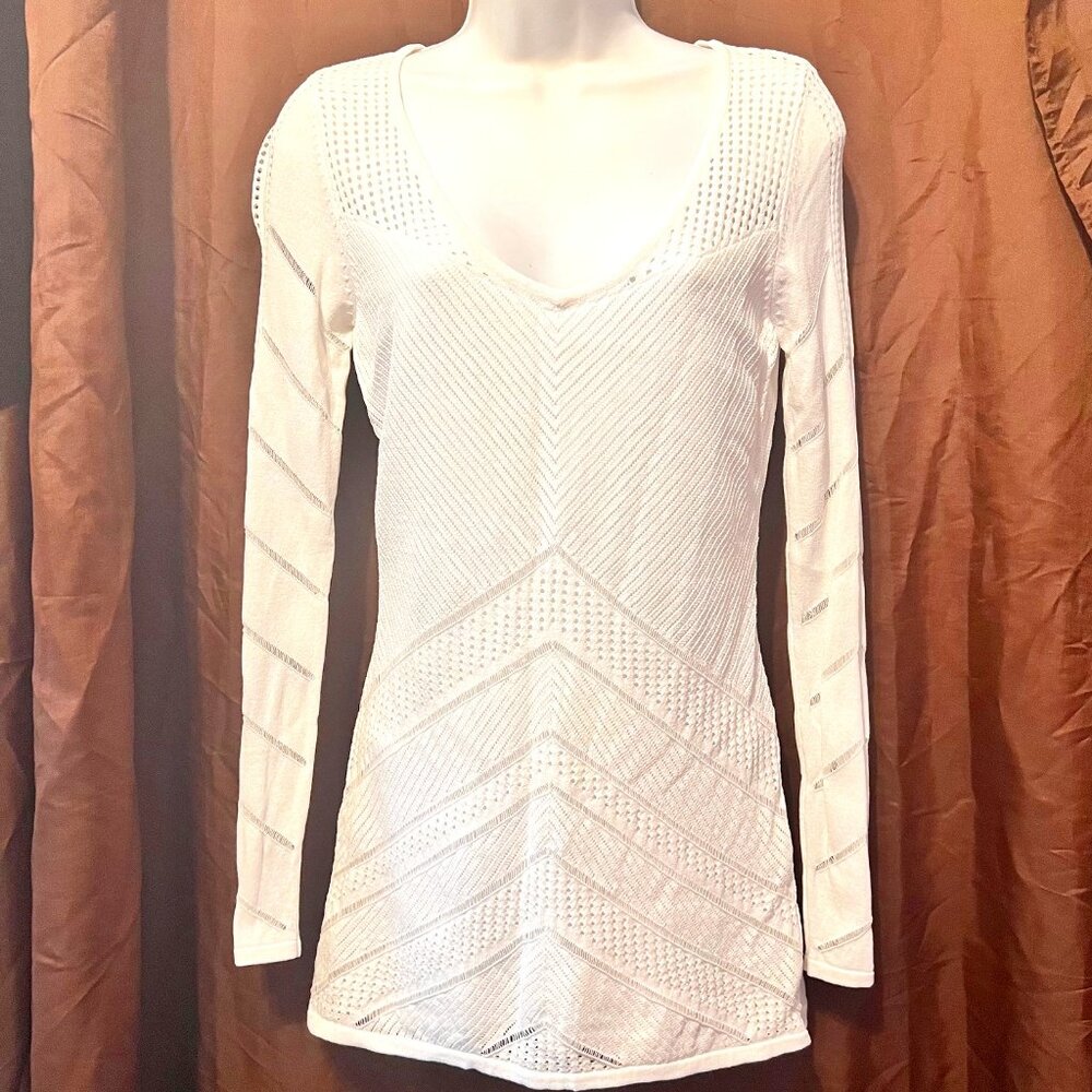 Cache Women's White Sheer Open Weave Deep V Neck … - image 1